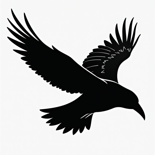 A black and white raven outline drawing.