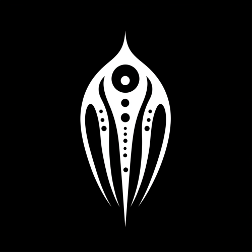 A black and white robot design logo