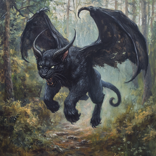 A black demon with horns and tentacles running.