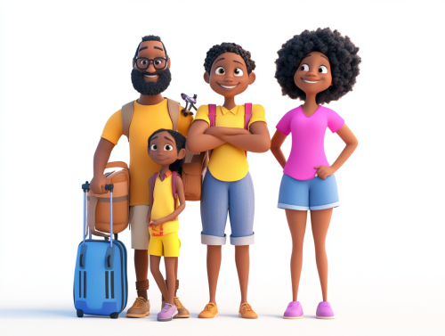 A black family of four excited for vacation A black family of four excited for vacation