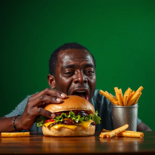 A boy is eating a hamburger.
