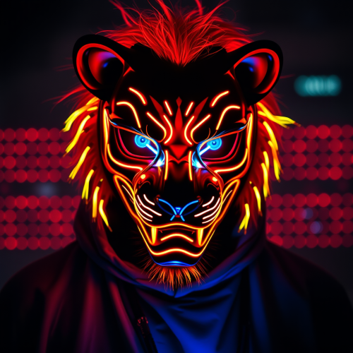A boy with lion mask and LED light.