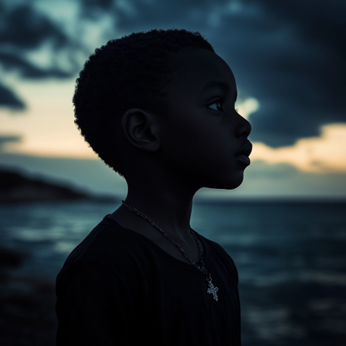 Boy next to the sea, dark theme
