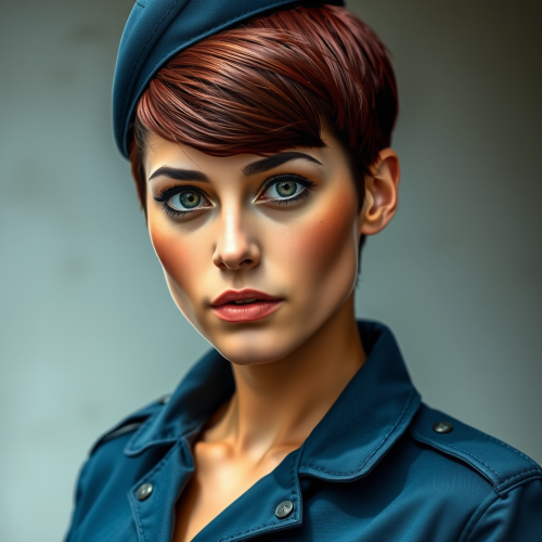A brave woman with red hair in uniform