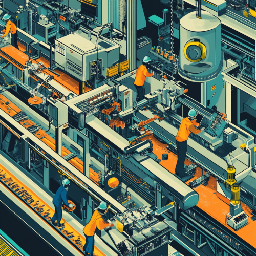 A busy factory making products with machines