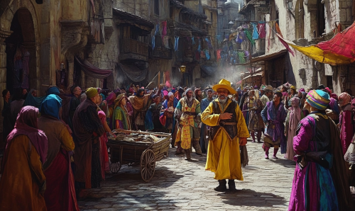 A busy medieval city with unique characters. A busy medieval city with unique characters.