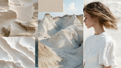 A calming nature-inspired moodboard with cream and blue