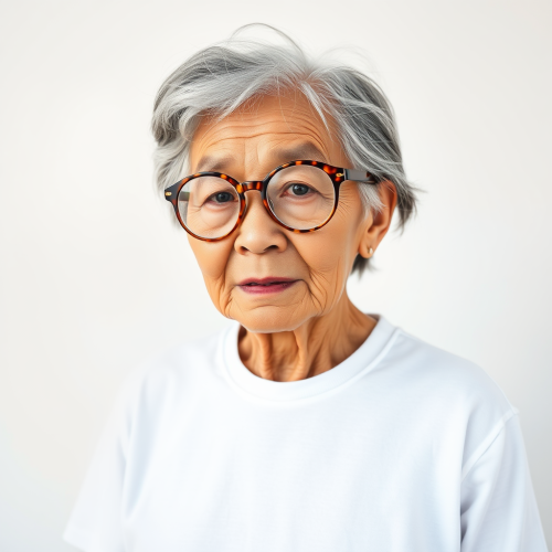 A candid photo of an elderly Korean woman. A candid photo of an elderly Korean woman.