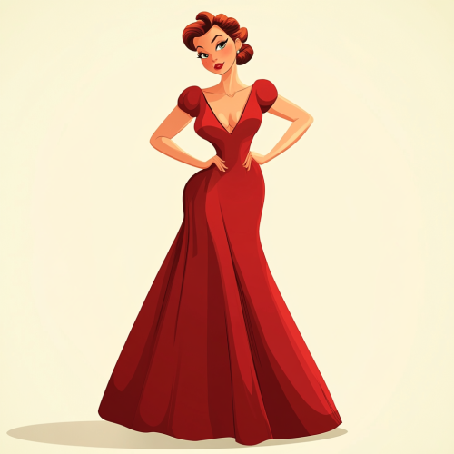 A cartoon woman in red dress