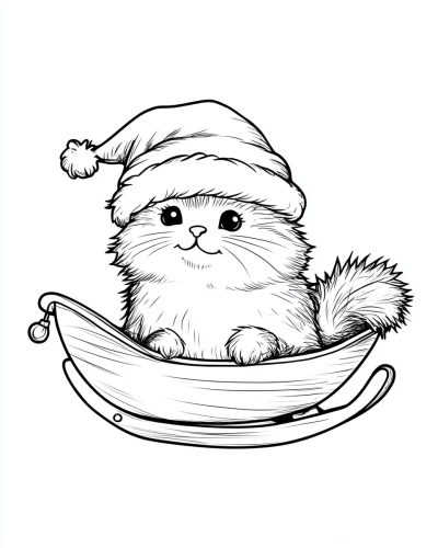 A cat in Santa's sleigh Coloring Page