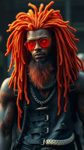 A character with glowing orange punk hair.