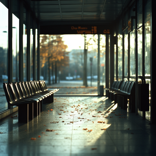 A close up photo of an empty bus station.
