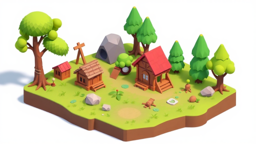 A colorful, cute, isometric game with Fortnite style.