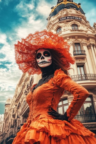 A colorful Dia de los Muertos scene