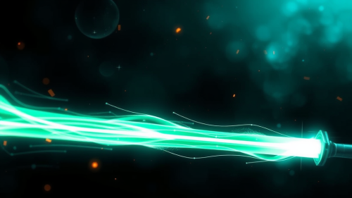 A colorful abstract trail of sword slashes.