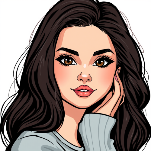 A colorful cartoon picture of Selena Gomez.