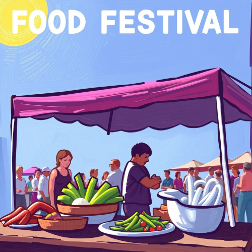 A colorful food festival with various tasty dishes.