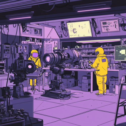 A colorful mechanic shop with anime style