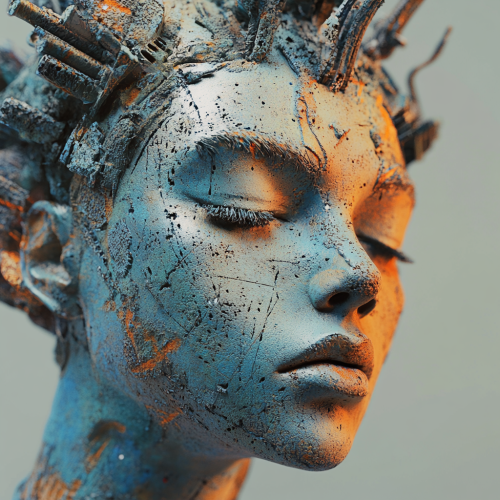 A contemporary punk woman sculpture with abstract textures