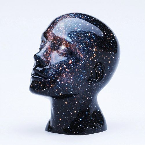 A cosmic night sky with human figure