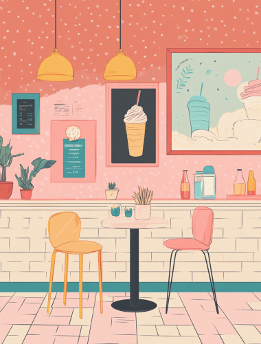 A cozy retro cafe with ice cream