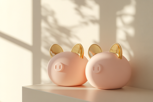 A cute, modern piggy bank in soft pink