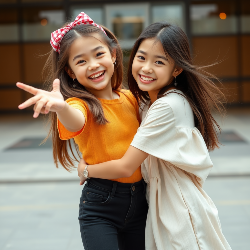 A cute girl strikes a dynamic pose.