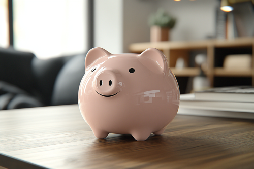 A cute pink piggy bank on a table