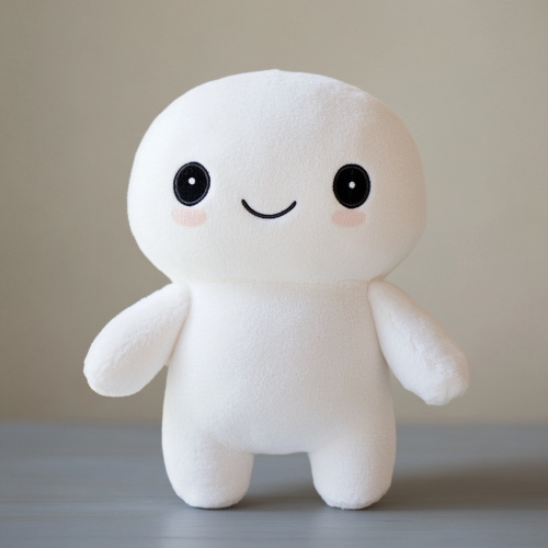 A cute plush doll with sparkling eyes