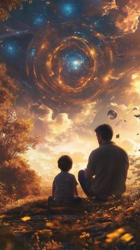 A dad and son exploring magical world