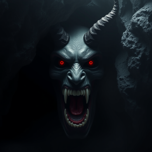 A dark cave with a wide open mouth.