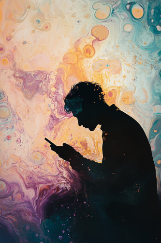 A dark silhouette gets consumed by a phone