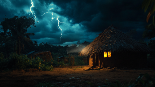 A dark village hut in African mythology