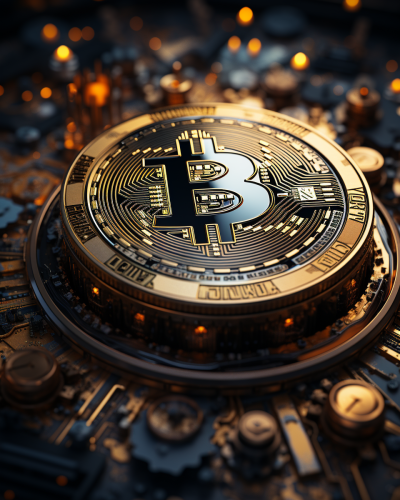 A detailed, cinematic hyper-realistic Bitcoin empire in 16k