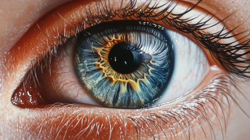 A detailed, realistic human eye in full focus