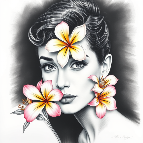 A detailed pencil drawing of Audrey Hepburn.