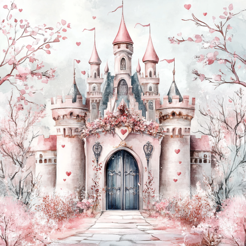 A detailed watercolor castle symbolizing unlocking secrets
