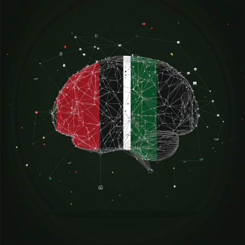 A digital brain logo in UAE flag colors