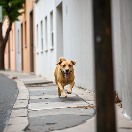A dog running on the street.