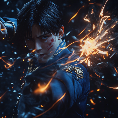 A dramatic battle with Roy Mustang's alchemy magic