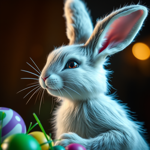 A dramatic side profile of Easter Bunny character.