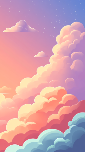 A dreamy pastel sky with fluffy clouds