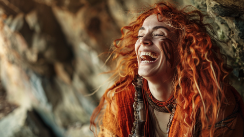 Cyclops woman laughs in her cave.