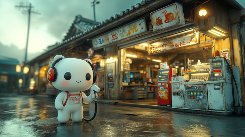 A fantasy RPG game character fuels a truck.