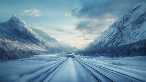 A fast train speeds through snowy Norway