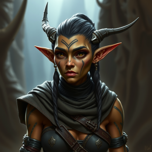 A female DND character with long pointed ears.
