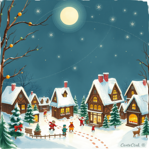 A festive Christmas village sketch.