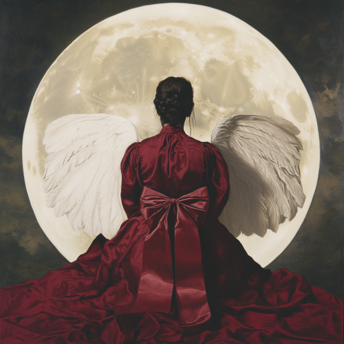 A figure with wings in front of moon