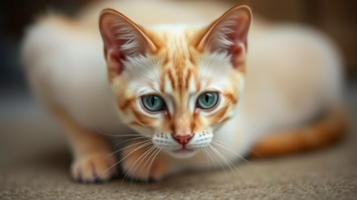 A flame point Siamese cat sitting gracefully.