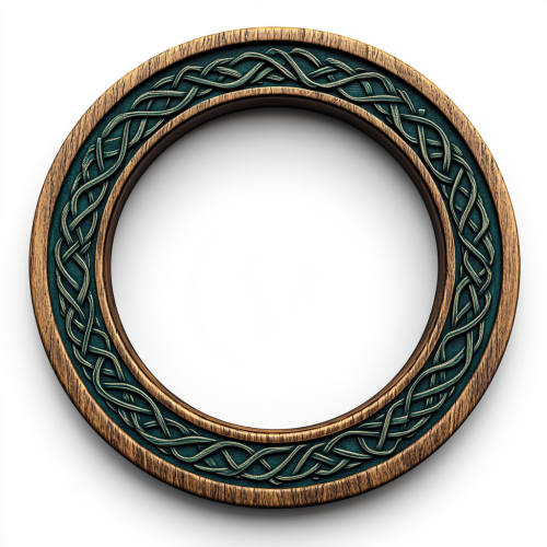 A flat wooden ring with celtic etchings.